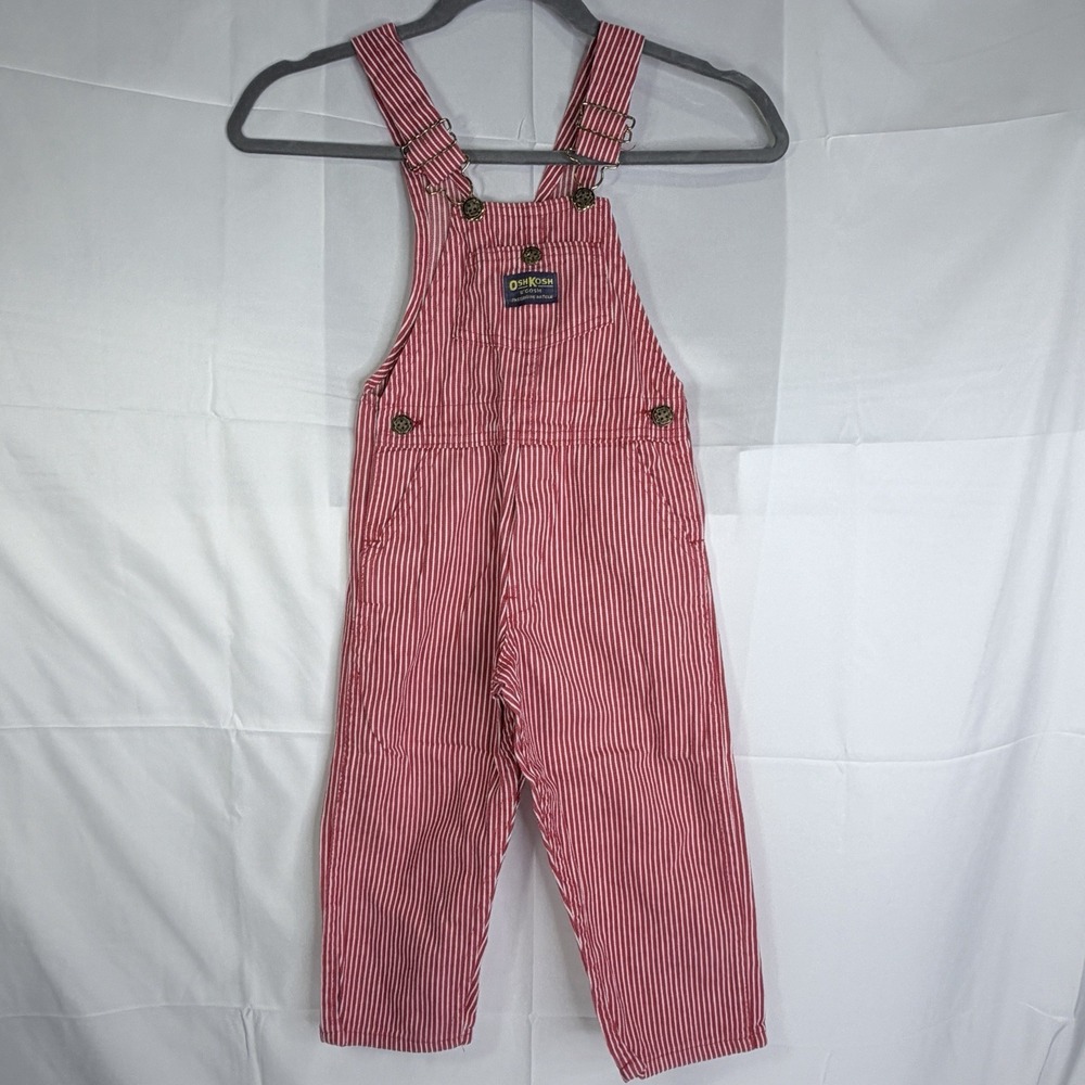 Vintage OshKosh B'Gosh Red & White Pinstripe Overalls The Genuine Article USA 4T